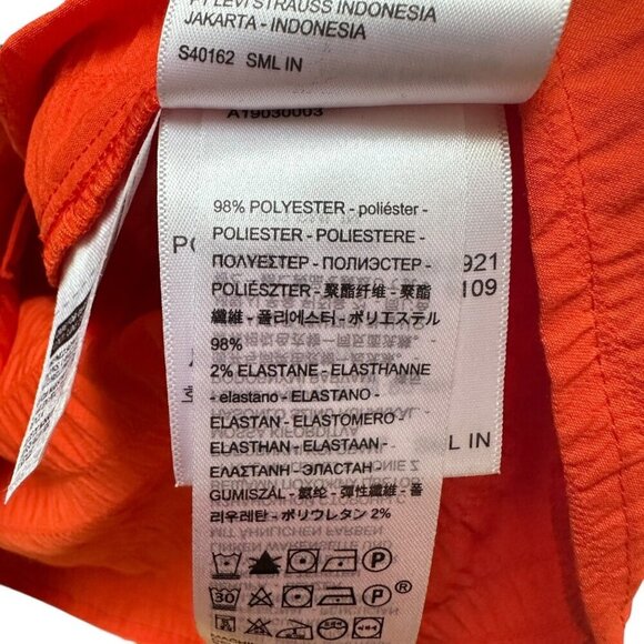 Levi's Blouse‎ Cropped Tie Front Long Balloon Sleeve Orange Smocked Womens Small - Picture 7 of 7